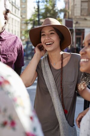 Group Of Friends Meeting On Urban Street In New York Cityの写真素材