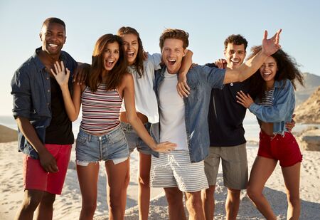 Portrait Of Friends Having Fun Together On Beach Vacationの写真素材