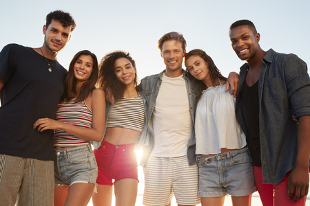 Portrait Of Friends Having Fun Together On Beach Vacationの写真素材