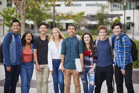 Portrait Of High School Students Outside College Buildingsの写真素材