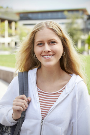 Portrait Of Female High School Student Outside College Buildingsの写真素材