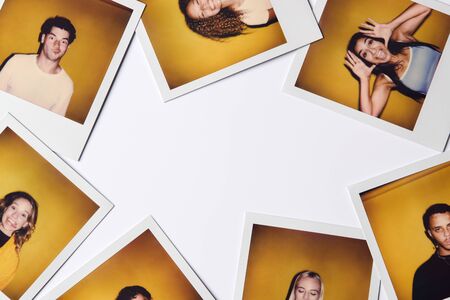 Instant Film Photos Of Young Men And Women For Modeling Casting In Studio On White Background