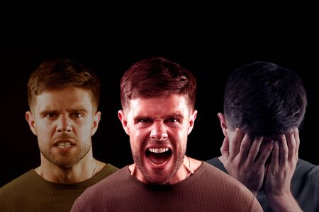 Composite Concept Image Showing Young Man With Anger Management Issuesの写真素材
