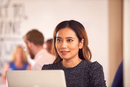 Mature Businesswoman With Laptop Working On Table In Office Coffee Shop