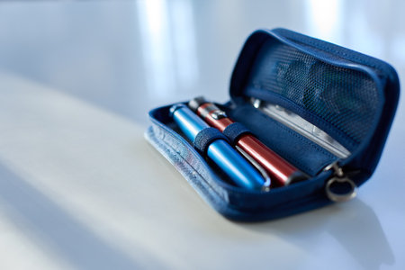 Close Up Of Diabetic Home Testing Kit For Blood Glucose Level