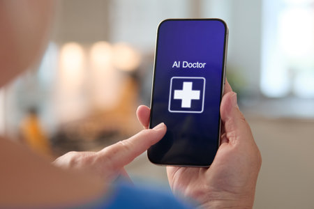 A person interacts with a smartphone displaying an AI doctor application, highlighting the...