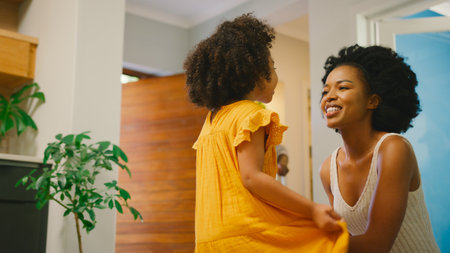 Family By Door With Suitcases Leaving Home For Holiday Or Vacationの写真素材