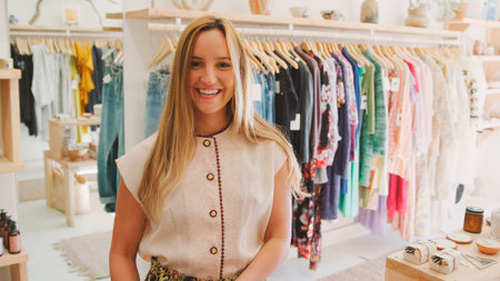 Portrait Of Female Sales Assistant In Clothing And Gift Storeの写真素材