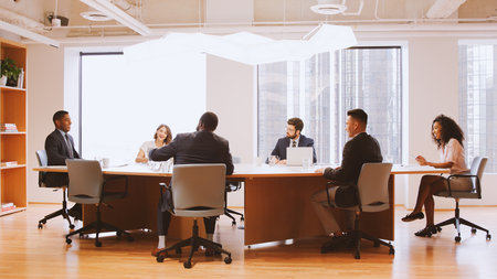 Group Of Business Professionals Meeting Around Table In Modern Officeの写真素材