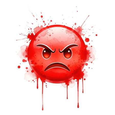 A visually striking red emoji conveying extreme anger and frustration. The design features a dynamic splatter paint effect, adding a sense of raw emotion and intensity. A visually striking red emoji conveying extreme anger and frustration. The design features a dynamic splatter paint effect, adding a sense of raw emotion and intensity.の素材