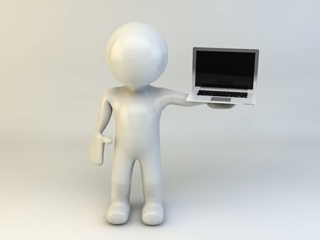 3D man standing with a laptopの写真素材