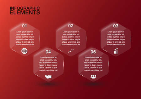 hexagon transparent glass for business design,infographics template,5 optionsのイラスト素材