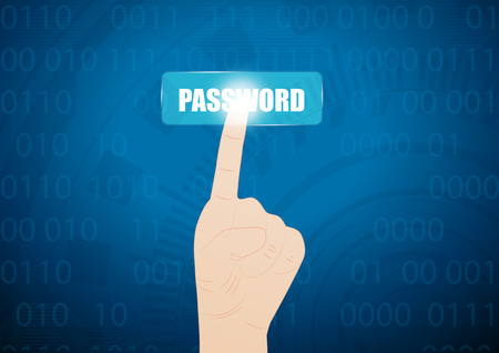 hand press on password button on virtual screen.Vector illustrationのイラスト素材