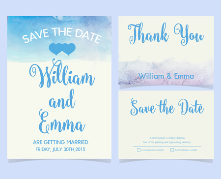 Vector set of invitation cards with watercolor elements. Wedding collectionのイラスト素材