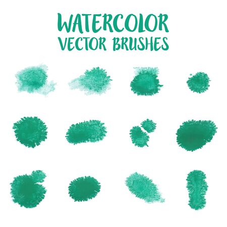 Set of green watercolor drop for brush, textbox, background, design elementのイラスト素材