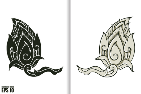 Thai Painting Style with floral swirls Vector Illustrationのイラスト素材