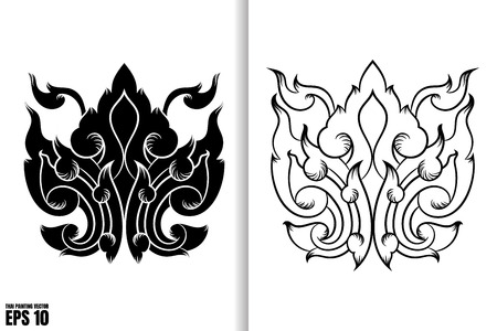 Thai Painting Style on black and white design, vector Illustrationのイラスト素材
