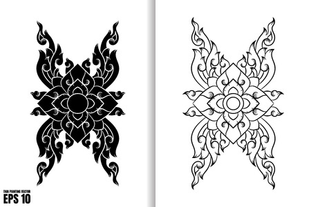 Thai Art Painting Style on black and white design Vector Illustrationのイラスト素材
