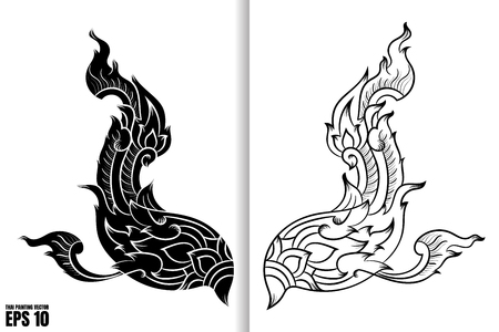 Thai Art Painting Style on black and white wing design Vector Illustrationのイラスト素材