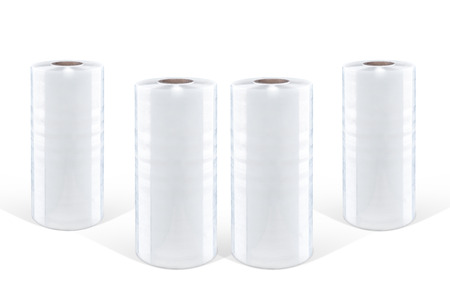 White stretch film at white background, isolatedの写真素材