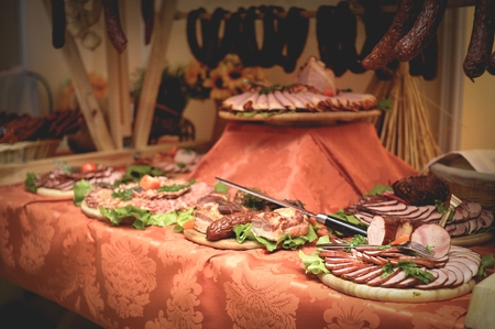 Impressive buffet table in a wedding hallの写真素材
