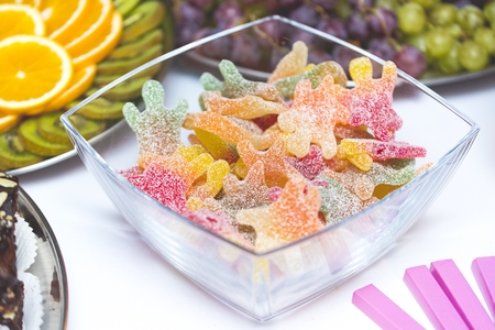 glass bowl of jelly beansの写真素材