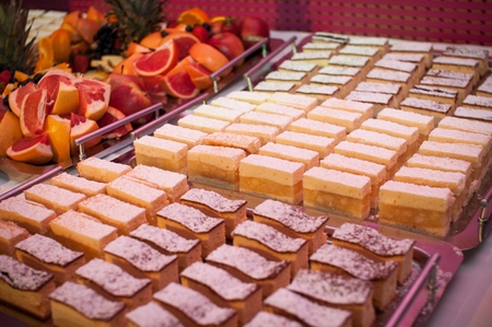 Homemade cakes on the banquet tableの写真素材