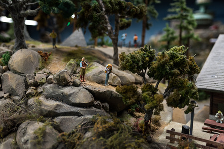 Close up of Miniature World, a tourist at the mountain path enjoy the viewの写真素材