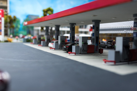Close up of Miniature world, gas stationの写真素材