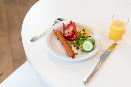 Breakfast set on the hotel tableの写真素材