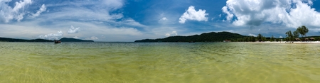 Tropical beach with clean water, blue sky and white sand. Saracen Bay, Koh Rong Samloem. Cambodia, Asia.の写真素材