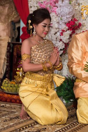 Beautiful and happy Khmer bride is getting married. 07 july 2018 Kampot, Cambodia Asia.のeditorial素材