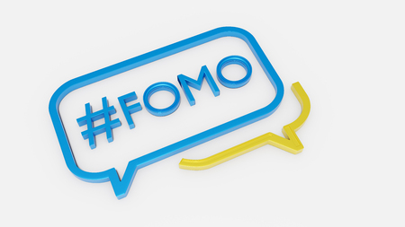 Concept of social media chat icon with text FOMO inside - Fear of Missing Out 3D renderの写真素材