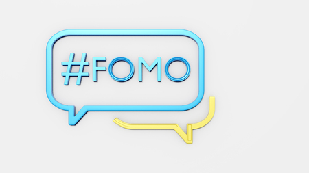 Concept of social media chat icon with text FOMO inside - Fear of Missing Out 3D render