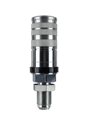 Euro standard Hydraulic quick coupler for quick connect fitting coupling. Made of stainless steel for join hose oil, water and air. Isolated on white background.の写真素材