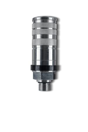 Euro standard Hydraulic quick coupler for quick connect fitting coupling. Made of stainless steel for join hose oil, water and air. Isolated on white background with shadow.の写真素材