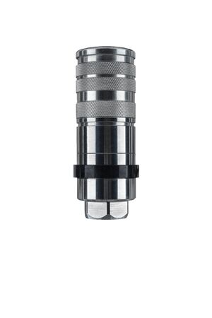 Euro standard Hydraulic quick coupler best for quick connect fitting coupling. Made of stainless steel for join hose oil, water and air. Isolated on gray background with shadow.の写真素材
