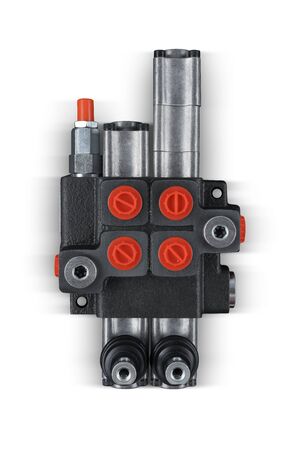 Two section Hydraulic distributor of the tractor on isolated white background with shadowの写真素材