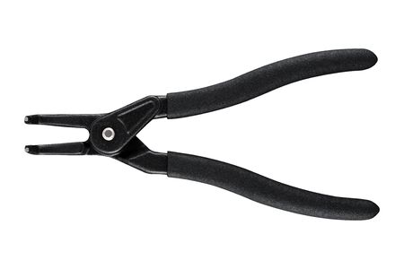 Black pliers for circlips - Snap rings or Seeger rings, orbis, placed on a white isolated backgorund.の写真素材