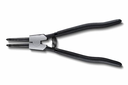 Black pliers for circlips - Snap rings or Seeger rings, orbis, placed on a white isolated backgorund with shadow.の写真素材