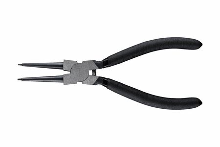 Black pliers for circlips - Snap rings or Seeger rings, orbis, placed on a white isolated backgorund.の写真素材