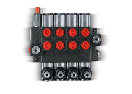 Four section Hydraulic distributor of the tractor on isolated white background with shadowの写真素材