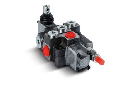 Single section Hydraulic distributor of the tractor on isolated white background with shadowの写真素材
