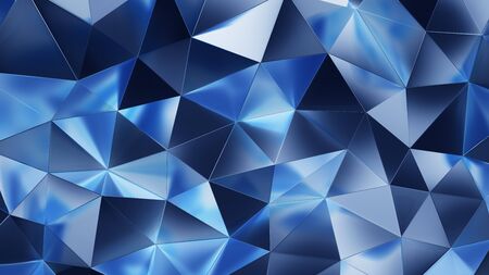 Abstract 3d rendering of blue crystal surface. Futuristic background with lines and low poly...