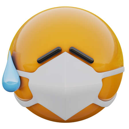 3D render of shameyellow emojiface in medical mask protecting from coronavirus 2019-nCoV, MERS-nCoV, sars, bird flu and other viruses, germs and bacteria and contagious disease.の写真素材
