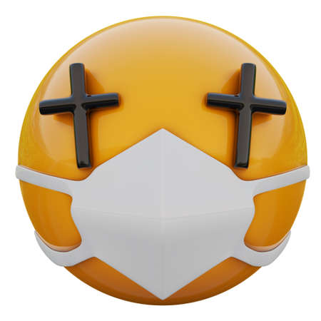 3D render of religious fanaticyellow emojiface in medical mask protecting from coronavirus 2019-nCoV, MERS-nCoV, sars, bird flu and other viruses, germs and bacteria and contagious disease.の写真素材