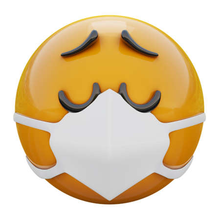 3D render of yellow emojiface that wink in medical mask protecting from coronavirus 2019-nCoV, MERS-nCoV, sars, bird flu and other viruses, germs and bacteria and contagious disease.の写真素材