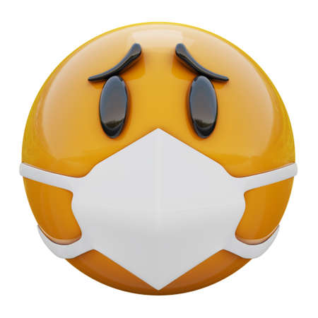 3D render of yellow emojiface that wink in medical mask protecting from coronavirus 2019-nCoV, MERS-nCoV, sars, bird flu and other viruses, germs and bacteria and contagious disease.の写真素材