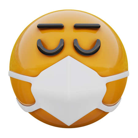 3D render of unsatisfiedyellow emojiface in medical mask protecting from coronavirus 2019-nCoV, MERS-nCoV, sars, bird flu and other viruses, germs and bacteria and contagious disease.の写真素材