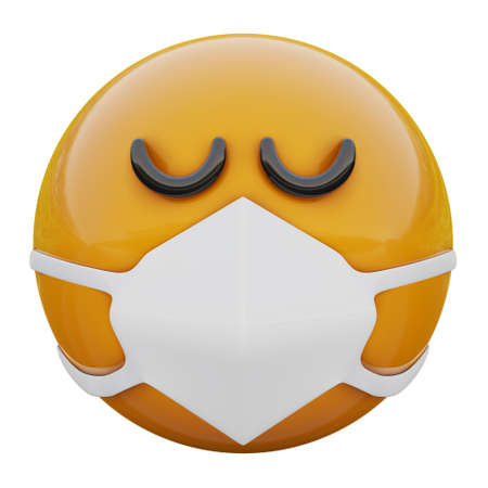 3D render of unsatisfiedyellow emojiface in medical mask protecting from coronavirus 2019-nCoV, MERS-nCoV, sars, bird flu and other viruses, germs and bacteria and contagious disease.の写真素材